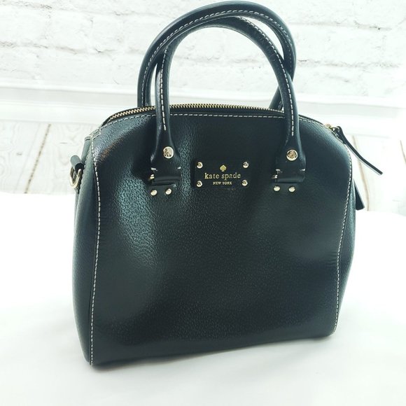 Kate Spade Womens Black Leather Retro Double Handle Satchel Handbag Purse - Picture 1 of 15